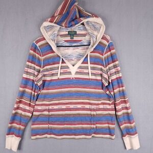 Lauren Jeans Co Ralph Lauren Hoodie Womens PL Blue Red Striped Cotton Pullover